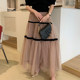 Korean chic spring French retro high waist all-match wave point design layered large swing mesh skirt female