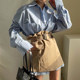 Korean chic simple and versatile loose BF style long-sleeved shirt + high waist wrap skirt short skirt