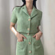 Korean chic temperament elegant lapel tweed small suit jacket + high waist chic button skirt suit