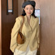 Korean chic autumn retro gentle lapel design chic metal buckle loose long-sleeved cardigan small suit jacket