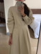 Korean chic spring niche retro high collar solid color splicing high waist slim long sleeve pleated dress long skirt for women