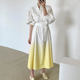 Korean chic spring French niche stand-up collar gradient halo dyeing design sense tie waist lantern sleeve dress female