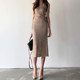 Korean chic retro elegant V-neck hollow suspender sweater + high waist slim mid-length skirt suit women