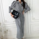 Korean chic temperament lapel unique single-breasted pleated belt plaid design puff sleeve dress long skirt female