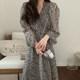 Korean chic spring French elegant V-neck full-screen floral design slim waist puff sleeve long dress