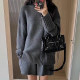 Korean chic autumn and winter retro lazy style Maillard color loose and versatile sweater + high-waisted wide-leg shorts set