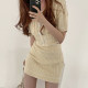 Korean chic summer gentle round neck single-breasted short knitted sweater + high waist hip skirt short skirt suit