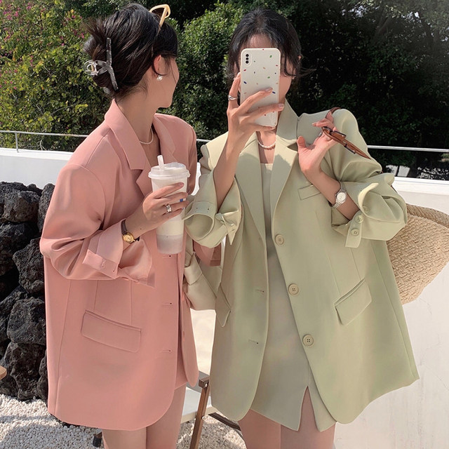 Korean chic spring French temperament lapel single-breasted loose all-match double pocket long-sleeved suit jacket women