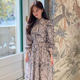 Korean chic spring retro elegant lapel ink smudged tie waist slimming long-sleeved chiffon dress for women