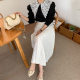 Korean chic light familiar style hollow hook flower puff sleeve shirt + high waist slim drape pleated skirt long skirt