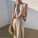 Korean chic summer niche round neck loose sleeveless vest top + high waist mopping wide leg pants trousers suit