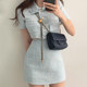 Korean chic Western-style lapel chic three-button tassel coat + high waist bag hip A-shaped skirt short skirt women