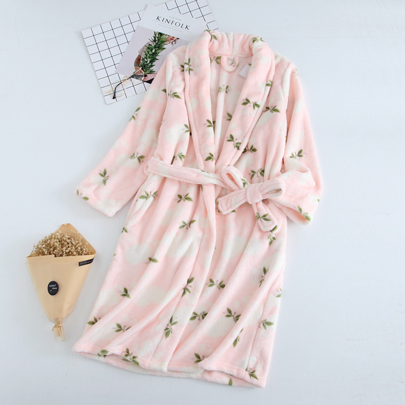 TTIITT / ba arborjama phụ nữ mùa thu và mùa đông mới phụ nữ dày flannel giản dị áo cà vạt lỏng lẻo bộ pijama lụa