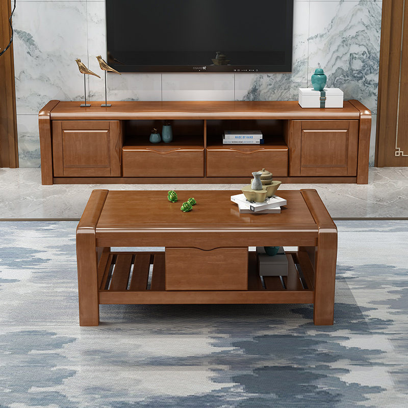 All solid wood TV cabinet modern minimalist new Chinese small living room home storage video floor cabinet whole coffee table cabinet