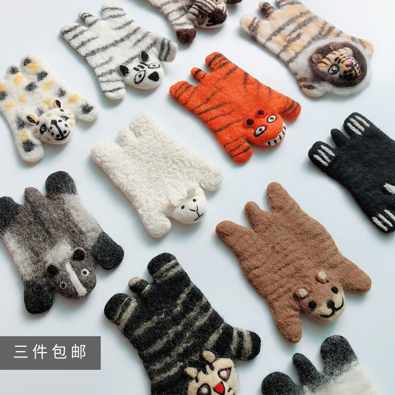 Export Japan cute animal wool felt coasters Cartoon shape table top decoration placemat insulation mat Christmas gift