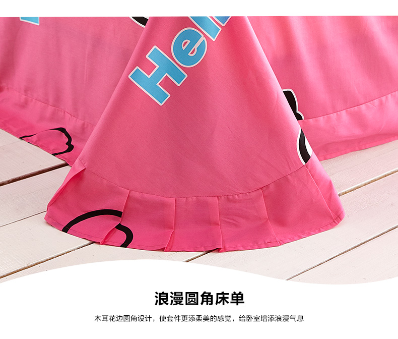 Hello Kitty phim hoạt hình mèo bông bộ đồ giường denim chải kt lanh chăn trẻ em gái bông - Bộ đồ giường bốn mảnh chăn ga gối đệm giá rẻ