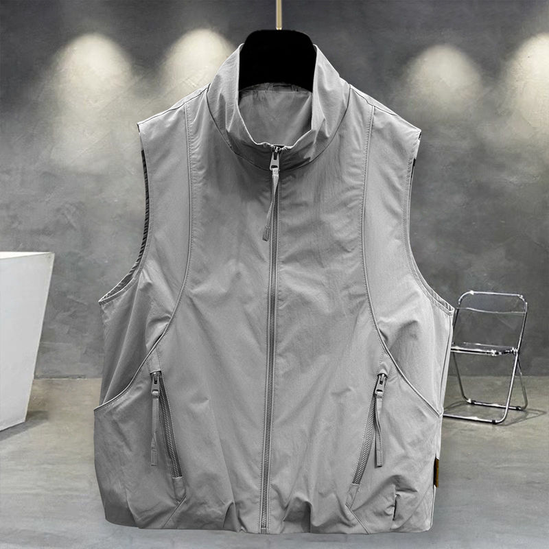 2026 Summer New Workwear Pocket Stand Collar Vest Jacket Trendy American Style Loose Casual Versatile Sleeveless Waistcoat