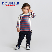 Boys and girls autumn winter T-shirt Mikihouse Double_ B cotton round neck horizontal stripe T-shirt collection