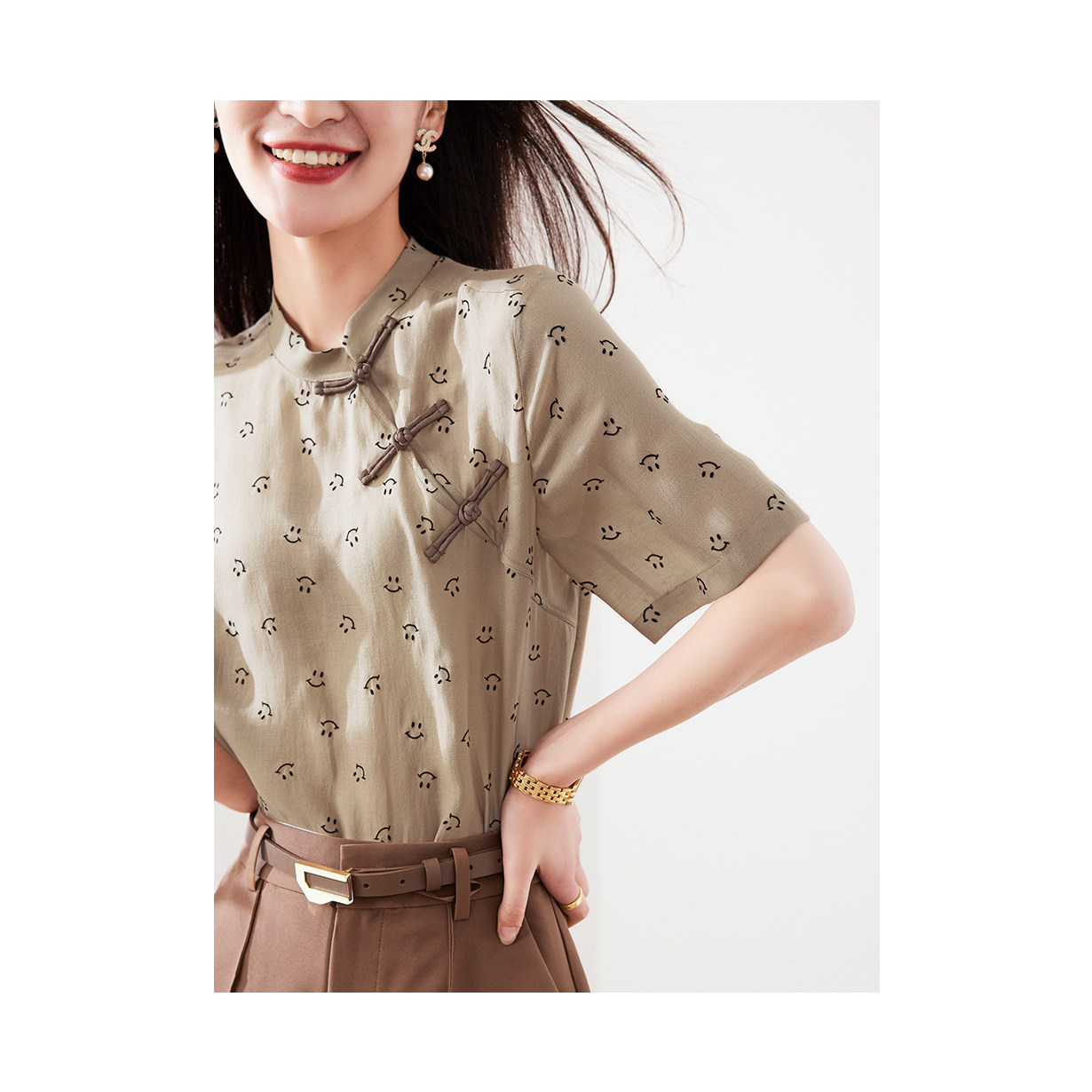 Mijia Good Quality Jun Xiujiang South Daughter New Chinese Improved Qipao Blouse Blouse Fugu Short Sleeve Shirt