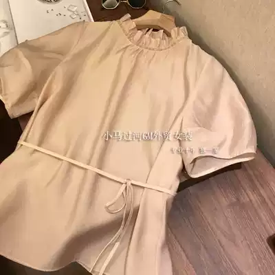 Temperament and fashionable flying often suitable for office workers French small retro wooden collar loose shirt top female summer