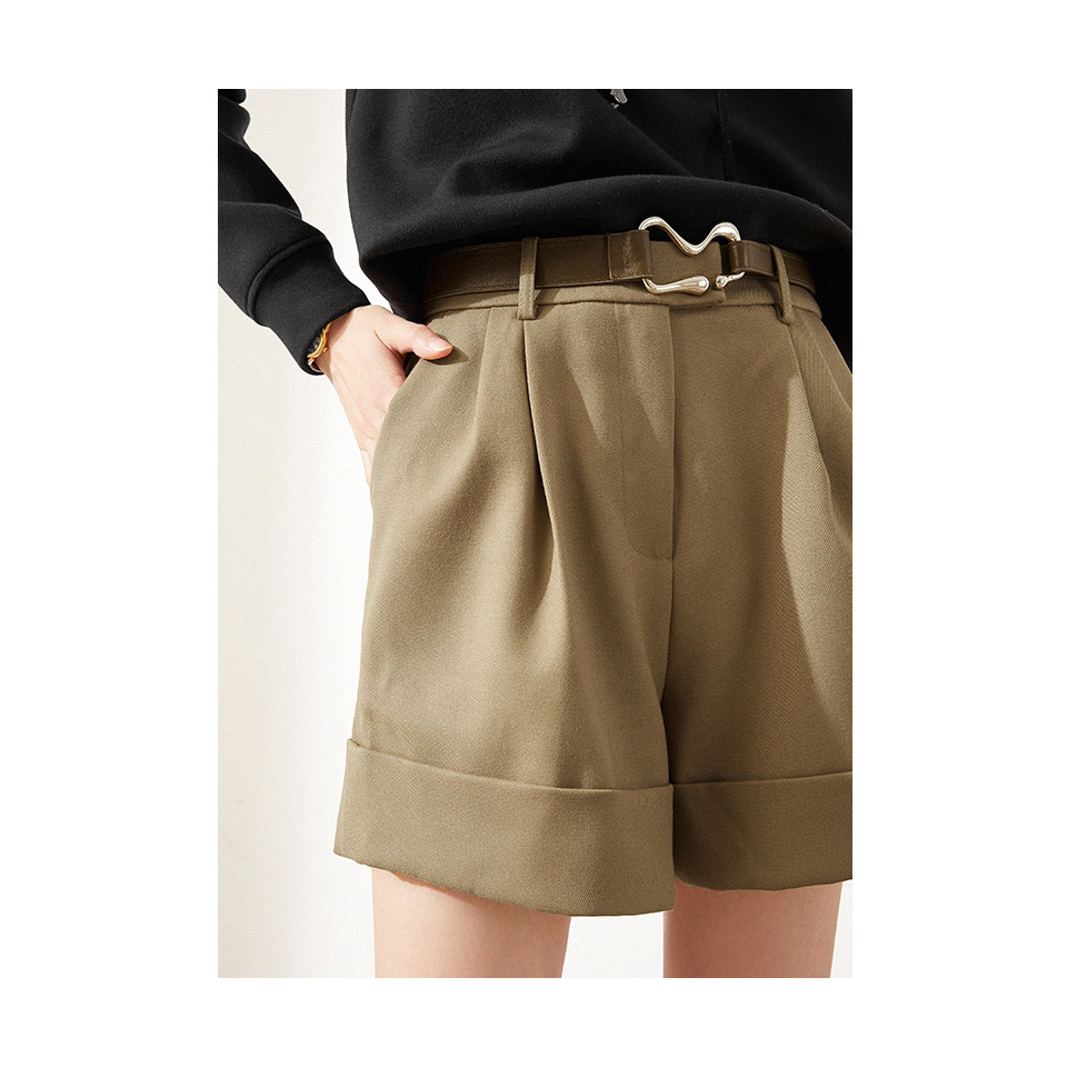 Black Curry Casual Pants Woman Spring 2022 New High Waist Stylish Temperament Straight Barrel Broadleg Suit Shorts