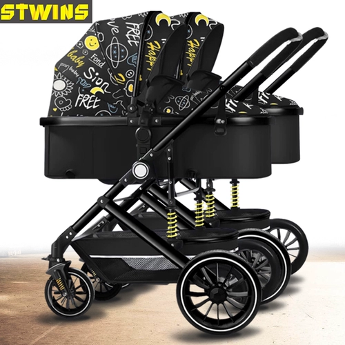 Коляска для близнецов с сидением, складная кукла для новорожденных для двоих, можно сидеть и лежать
