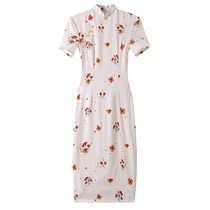 New Chinese style Chinese style rice color refined version of retro flaggown girl summer young girl can wear dresses daily