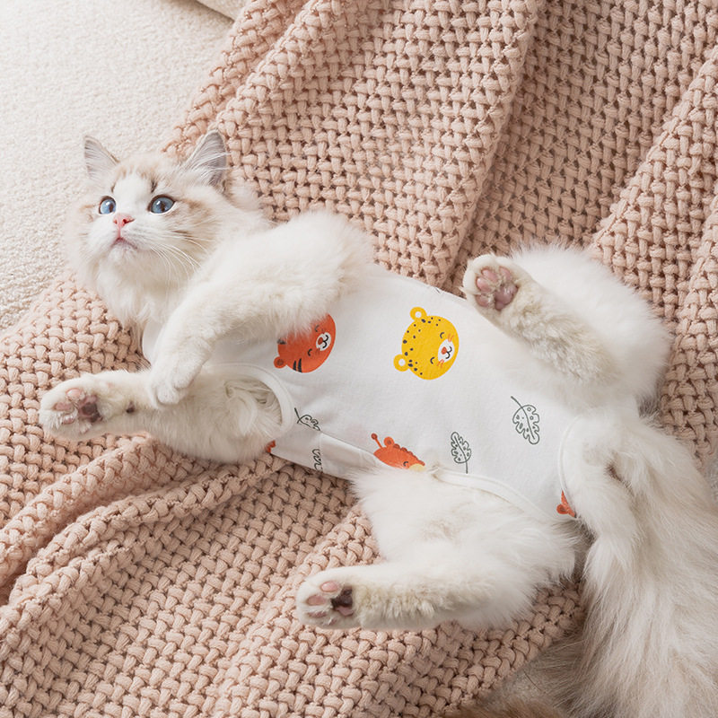 Full cotton printed lace neutered kitty Cat Weaning Suit Surgery Anti-Licking Cat Tummy Clothing Pet Clothing Summer-Taobao