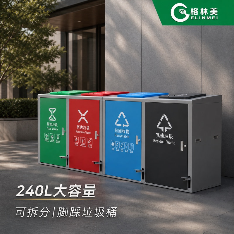Outdoor Classified Trash Can 240L Large Capacity Pedal Trash Bin for Community Sanitation Large Trash Bin with Lid 120 Liters Outdoor Classified Trash Can 240L Large Capacity Pedal Trash Bin for Community Sanitation Large Trash Bin with Lid 120 Liters