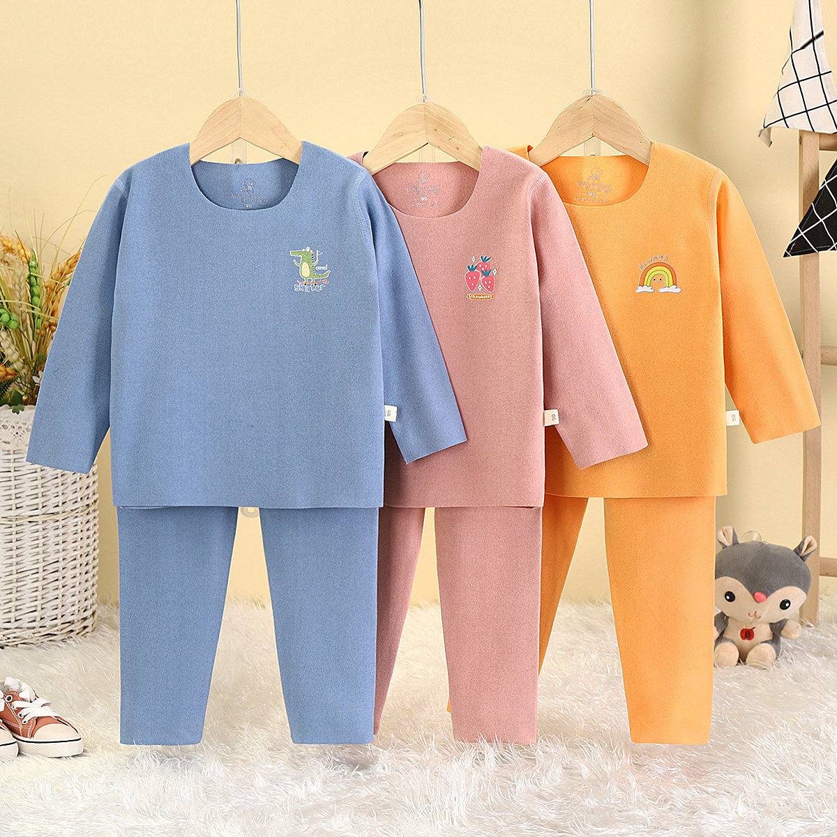 Men's Baode velvet autumn and winter clothes, women's spring and autumn seamless tops and pants, children's thermal underwear, children's quick warm pajamas