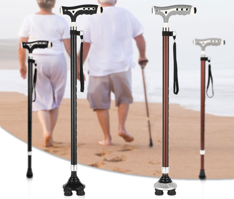 Elderly cane stool telescopic cane stool multi-functional adjustment four-legged crutches three-legged stool crutch chair with light