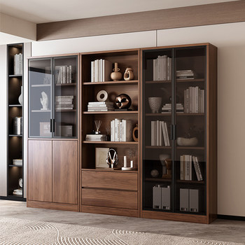 Bookcase Integrated Wall-Mounted Cabinet with Glass Doors, Office File Cabinet, Storage Cabinet, Light Luxury Figurine Display Cabinet