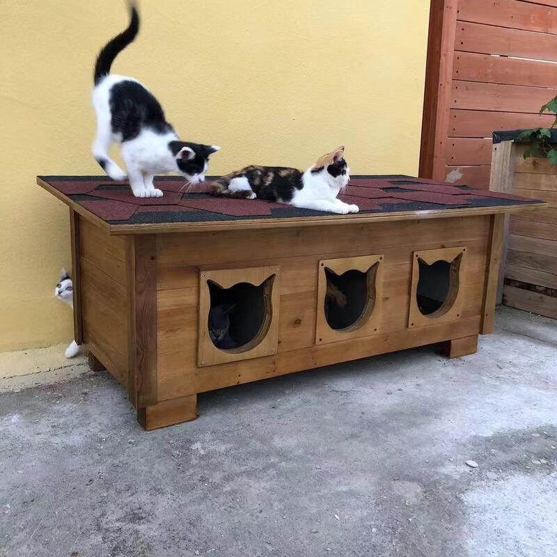 Pet Cat House, Solid Wood, Waterproof and Rainproof, Stray Cat House, Suitable for All Seasons, Warm Cat Nest