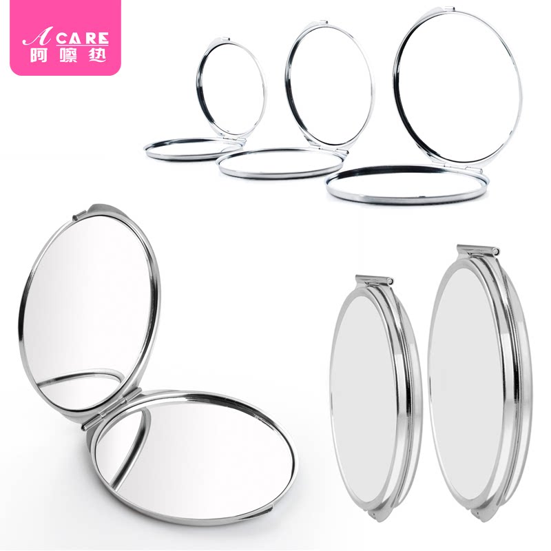 Ex-gratia Mini Mirror Small Folding Cosmetic Mirror Stainless Steel Carry-on Portable Clamshell Type bifacial enlarged minimalist mirror male