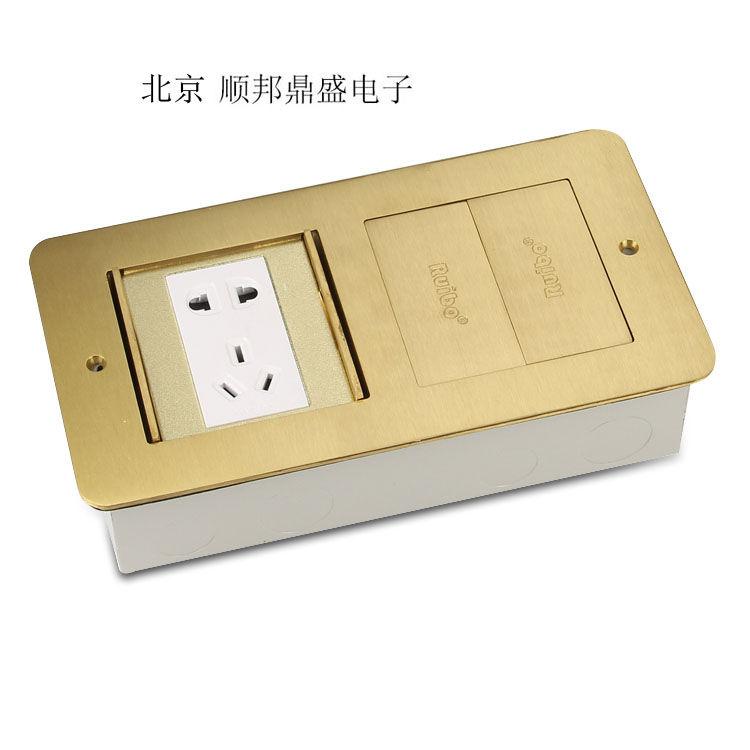 Rebo Double United Double Door Concealed Full Copper Waterproof Ground Socket Five Holes Phone Computer Floor Ground Socket