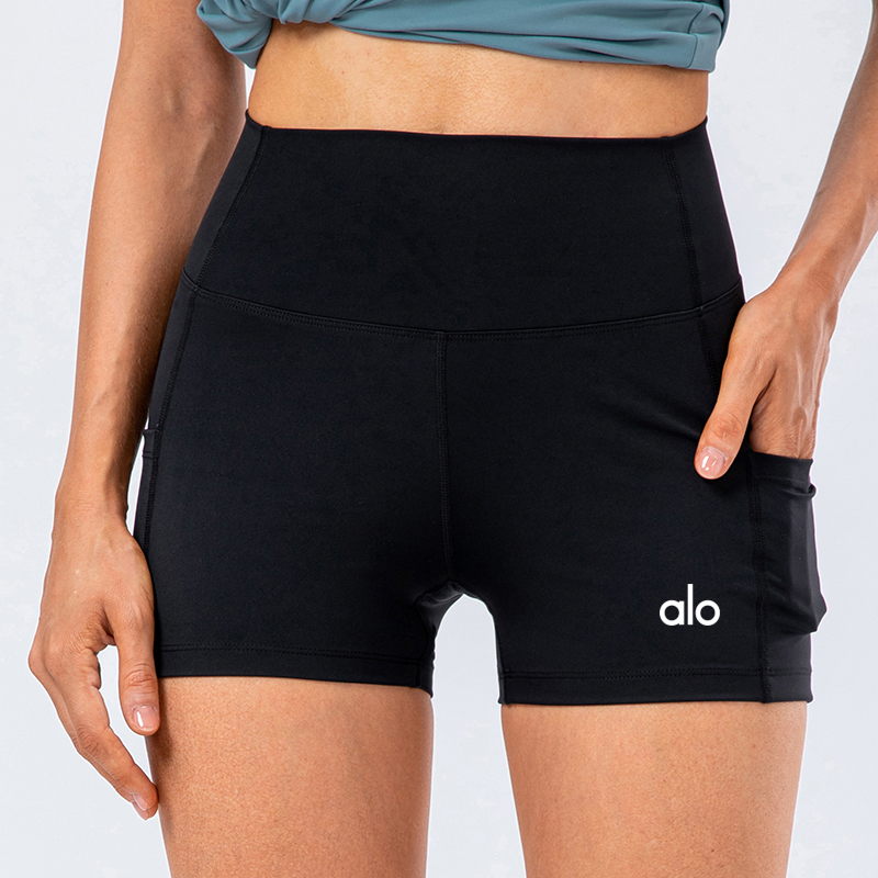 Alo Yoga Pilates Three-Quarter Pants with Pockets, Sports Running Fitness Shorts for Women, High-Waisted, Butt-Lifting, Tight-Fitting Shorts