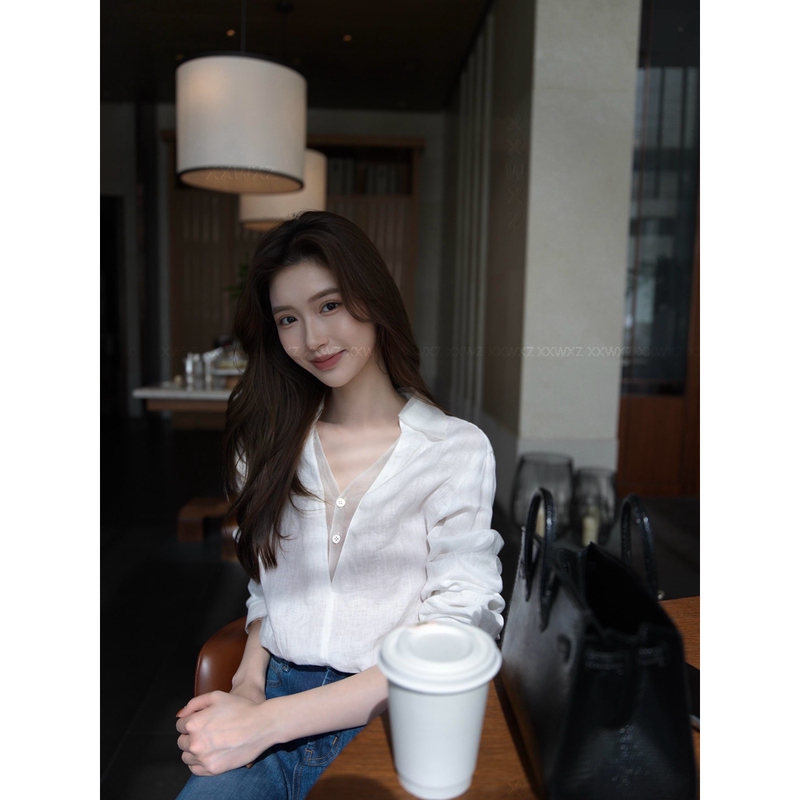 Korean Dongdaemun Early Autumn New Style Elegant Commuter Style Lapel Half-Button Lazy Style Lace Shirt Top for Women Korean Dongdaemun Early Autumn New Style Elegant Commuter Style Lapel Half-Button Lazy Style Lace Shirt Top for Women