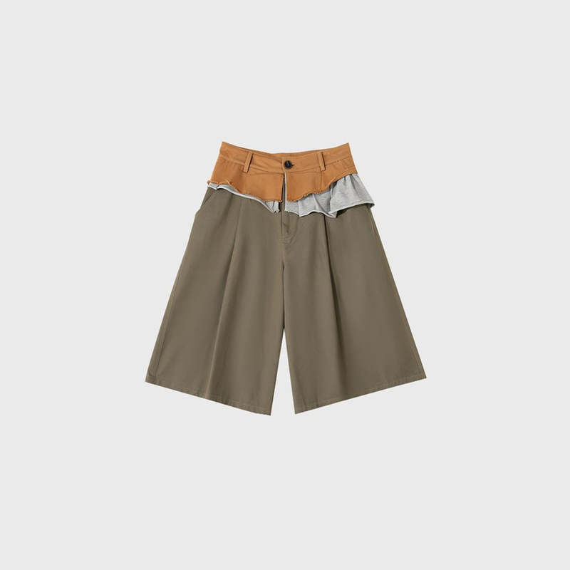 Korean Dongdaemun Summer New Style Commuter Fashion Casual Versatile Army Green Waistband Patchwork Capri Pants