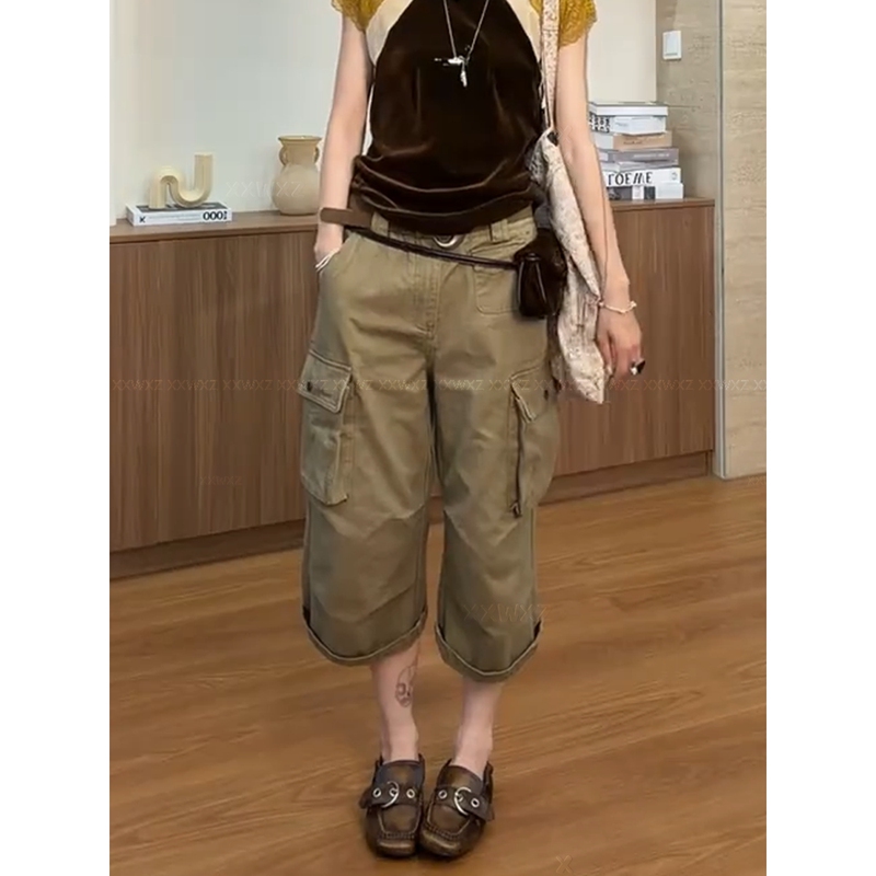 Korean Dongdaemun Early Autumn New Simple Commuter Retro Large Pocket Workwear Cropped Workwear Denim Wide-Leg Pants Korean Dongdaemun Early Autumn New Simple Commuter Retro Large Pocket Workwear Cropped Workwear Denim Wide-Leg Pants