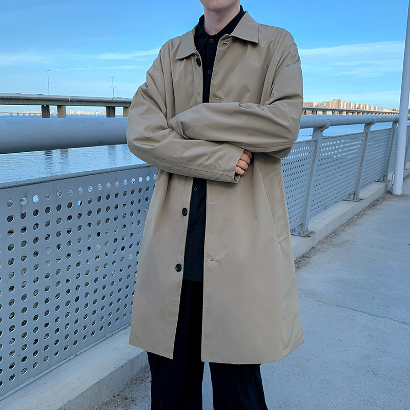 Men's Spring and Autumn Thin Coat 2024 New Trendy Versatile Mid-Length Trench Coat Men's Hong Kong Style Japanese Jacket