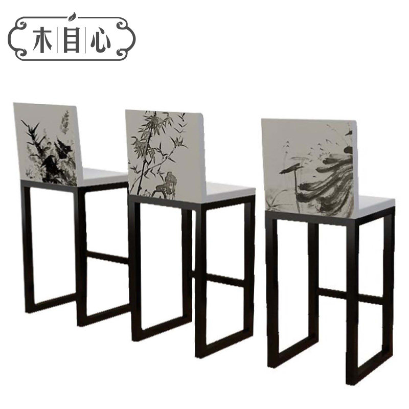 New Chinese solid wood bar chair hotel clubhouse chair KTV bar stool-like style board room with high footstool furniture
