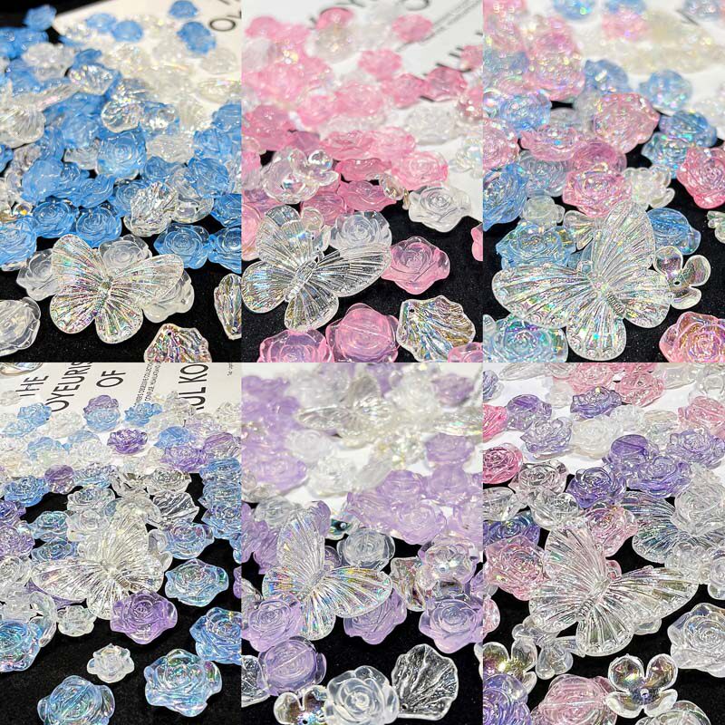Cream Queen Baroque Imitation Pearl Transparent Laser Rose Butterfly Shells Hand Dripped Glue Diy Decorations