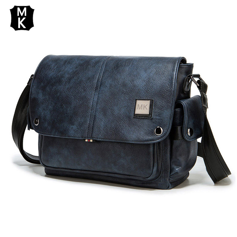 MK Genuine Leather Skew Satchel 2022 New Men's Shoulder Bag Function Tide Card Casual Single Shoulder Mailbag Tooling Small Satchel Bag