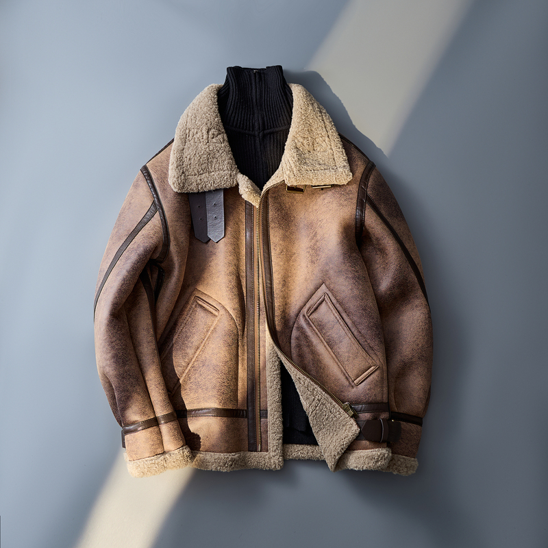 2026 New Winter Lamb Wool and Fur Integrated Jacket, Unisex Fashion Trendy Brand Biker Jacket, Melard Leather Jacket for Winter