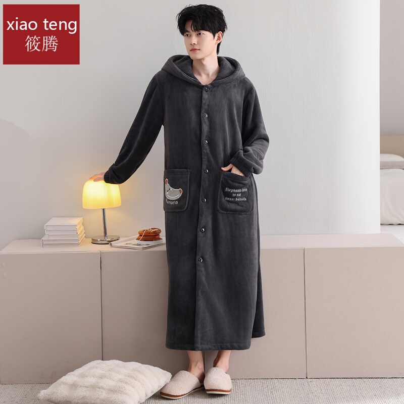 Plush Bathrobe for Men, Winter Thickened Coral Fleece Long Bathrobe, Men's Long Robe, Autumn and Winter Bathrobe, Bath Gown, Sleepwear Plush Bathrobe for Men, Winter Thickened Coral Fleece Long Bathrobe, Men's Long Robe, Autumn and Winter Bathrobe, Bath Gown, Sleepwear