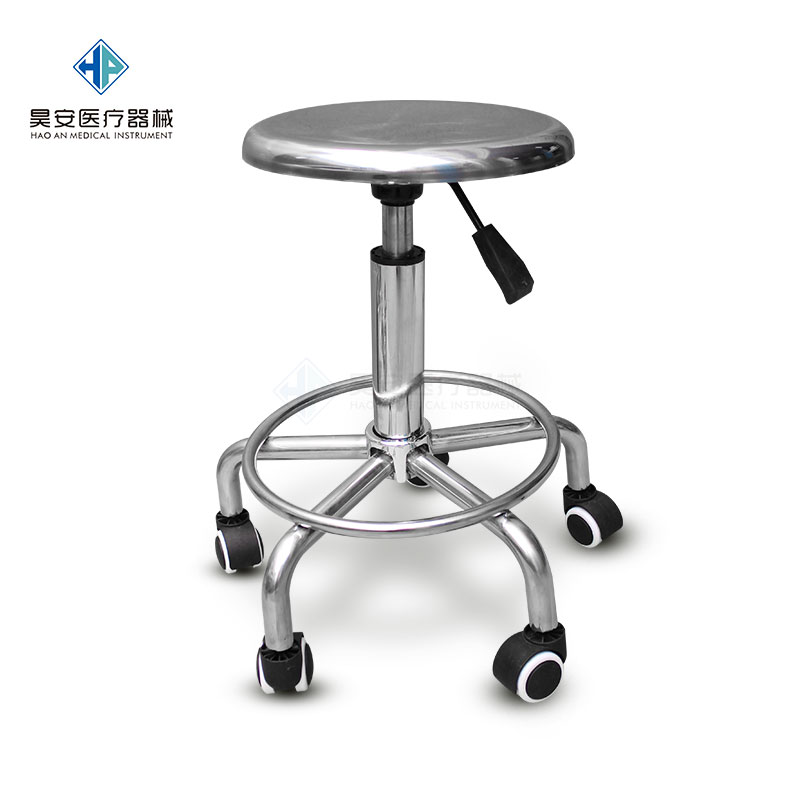 Stainless Steel Surgery Round Stool Five Feet With Wheel Air Pressure Screw Lift Mobile Nurse Bench Companion Chair Beauty Salon