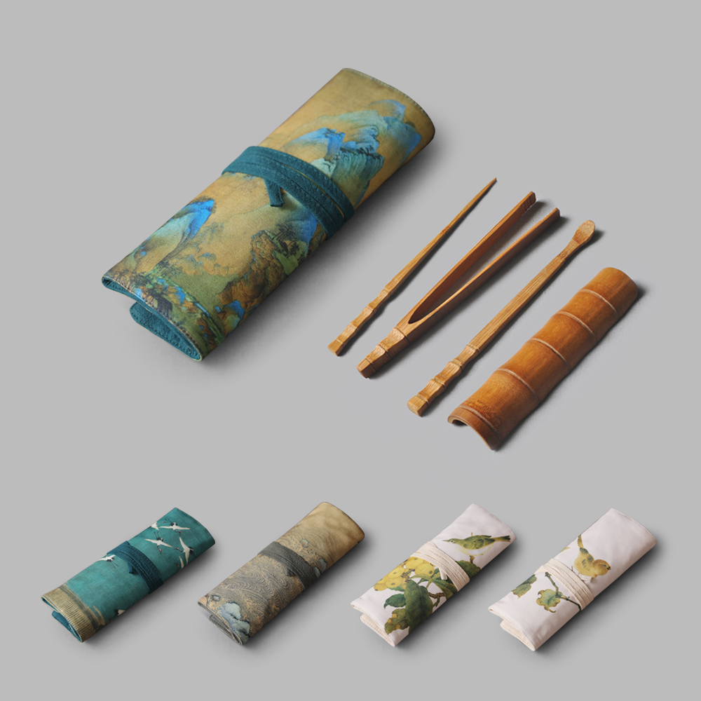 Spring mud ancient painting Chinese style and creativity thickness cotton to collect travel bags tea package for six gentlemen paved small cloth bag