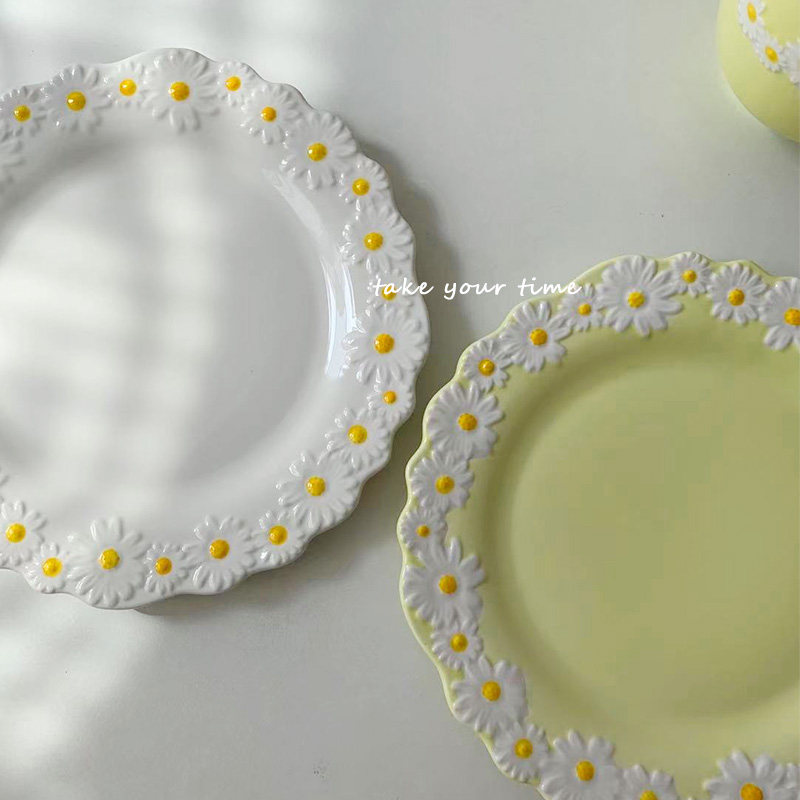 ins wind high value breakfast oatmeal chrysanthemum ceramic water mug cute girl plate plate home set