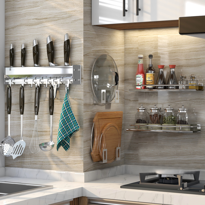 Kitchen knife frame single shelve chopping block frame integrated V-cover rack wall-mounted supplies cutter containing layer frame discharge knife