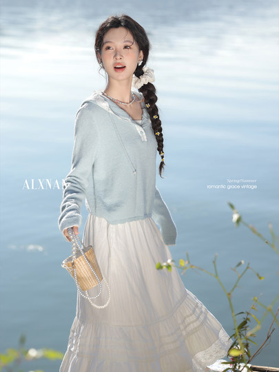 鹿向南「慵懒时光」白色蛋糕半身裙女早秋小个子a字裙半身长裙